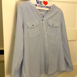 Blue and white striped blouse